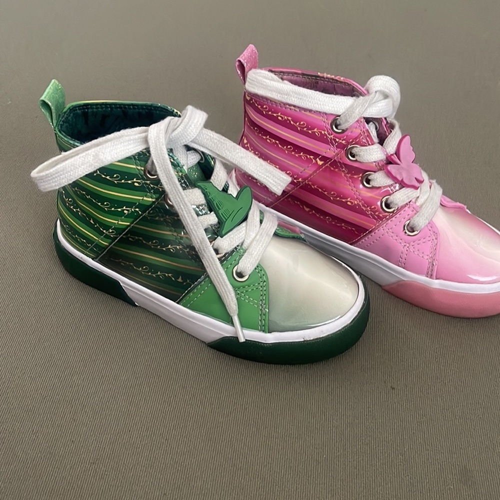 WICKED Girls' High-Top Butterfly Lace-Up Sneakers in Pink and Green size 11”